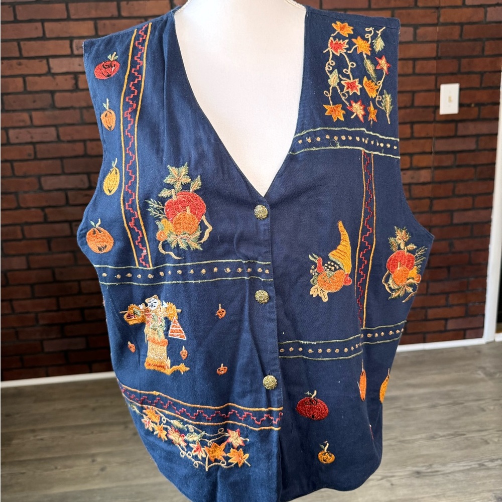 Tantrums Vintage Fall Halloween Vest Embroidered‎ 1X 100% Cotton
